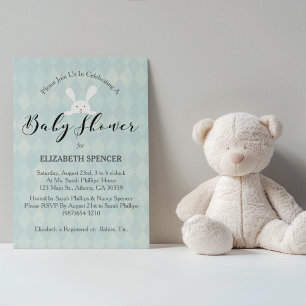 Baby Shower Konijn Lichtblauwe Baby Shower Kaart