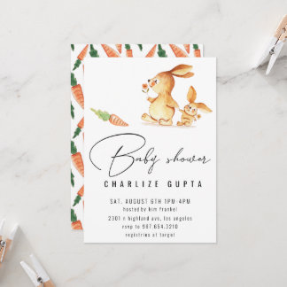 Baby shower konijnenwortelbloem Nodig meisje roze Kaart
