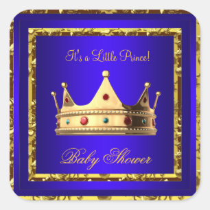 Baby Shower Koningsblauw Goud Jongen kroonprins Vierkante Sticker