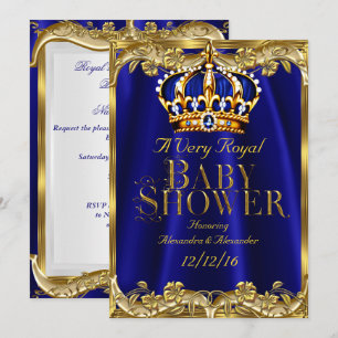 Baby Shower Koningsblauw Marinegoud Kroon Kaart