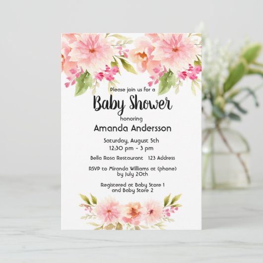 Baby shower koraalappel dahlia kaart (Staand voorkant)
