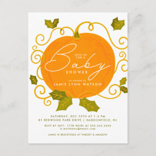 BABY SHOWER   Kute Little Pumpkin-uitnodiging Briefkaart