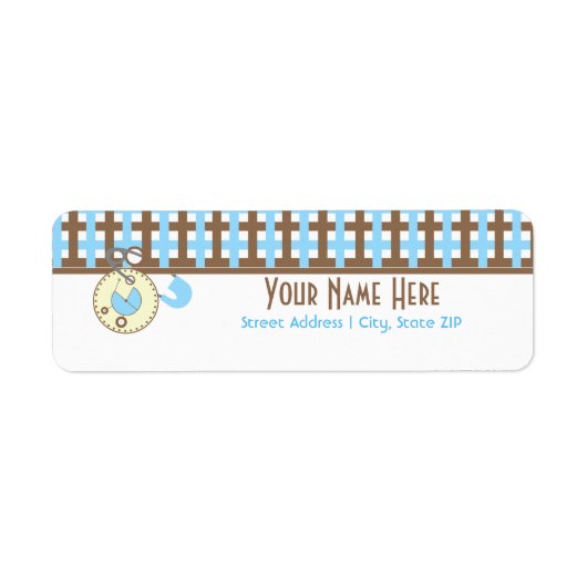 Baby shower Label - Blauwe Luier Roze & Plaid (Voorkant)