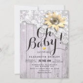 Baby shower Lace Sunflower Barn Wood String Lights Kaart (Voorkant)