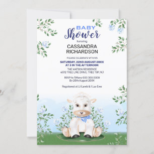 Baby shower Lamb Blue Floral Boy Kaart