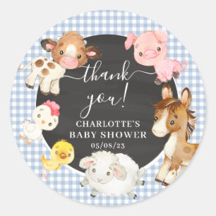 Baby shower landbouwhuisdieren ronde sticker