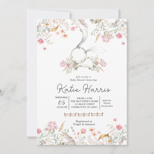 Baby shower lapin, bébé lapin Invitation (Devant)