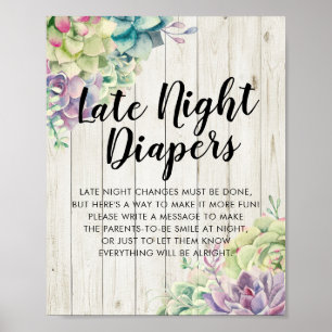 Baby shower late nachtkleppen teken Succulent Wood Poster