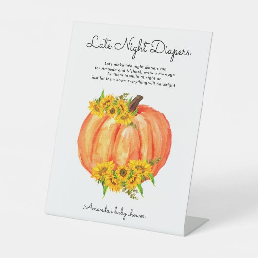 Baby shower Late Night Luiers Pompoen Reclamebord Met Voetstuk (Voorkant)