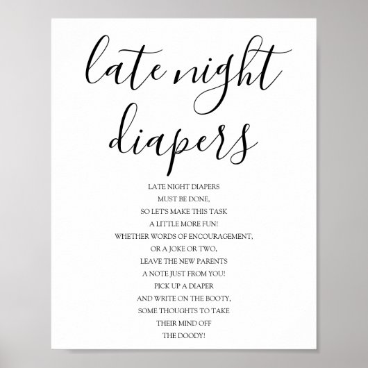 Baby shower late night luiers teken poster (Voorkant)