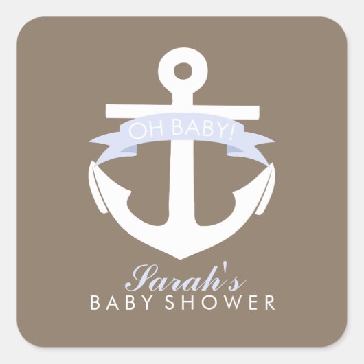 Baby shower lavender Anchor en Ribbon Vierkante Sticker (Voorkant)