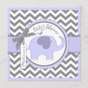 Baby shower Lavender Elephant en Chevron Print Kaart