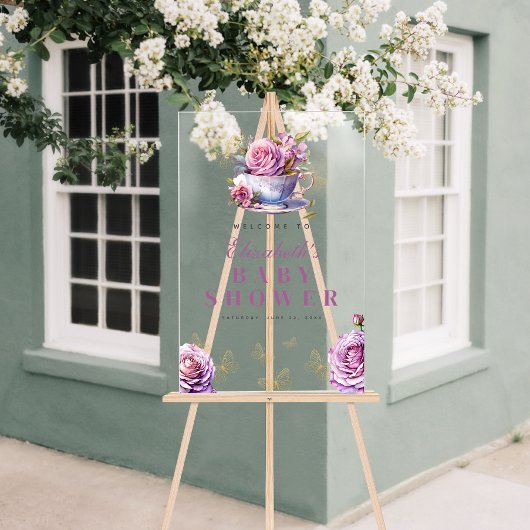 Baby shower Lavender Floral Tea Cup Bienvenue