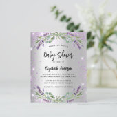 Baby shower lavender Silver Budget Uitnodiging (Staand voorkant)