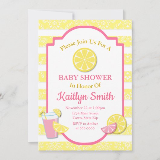 Baby shower Lemonade Rose Invitation Citron (Devant)