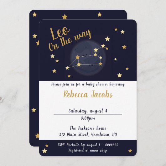 Baby shower Leo zodiac Invitation (Devant / Derrière)
