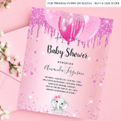 Baby shower lichtroze glitter ballonolifant uitnodiging briefkaart