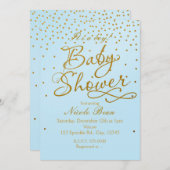 BABY SHOWER Light Bleu & Or Confetti Invitation (Devant / Derrière)