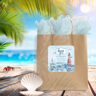 Baby shower Lighthouse Boy Dank u Vierkante Sticker