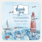Baby shower Lighthouse Boy Dank u Vierkante Sticker (Voorkant)