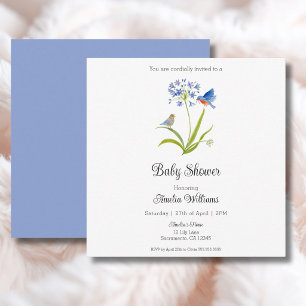 Baby Shower Lily met Blauw Vogeltje Moeder en Baby Kaart