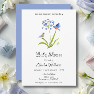 Baby Shower Lily met Blauw Vogeltje Moeder en Baby Kaart
