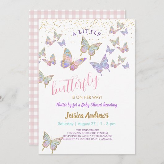 Baby shower Little Butterflies Fête Invitation (Devant / Derrière)