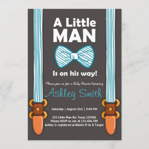 Baby shower Little Man Invitation Bow Cravate Blue