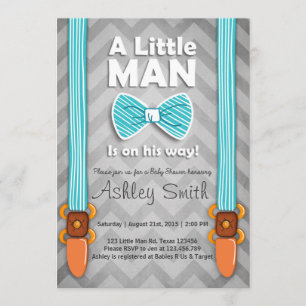 Baby shower Little Man Invitation Bow Stropdas Bla Kaart