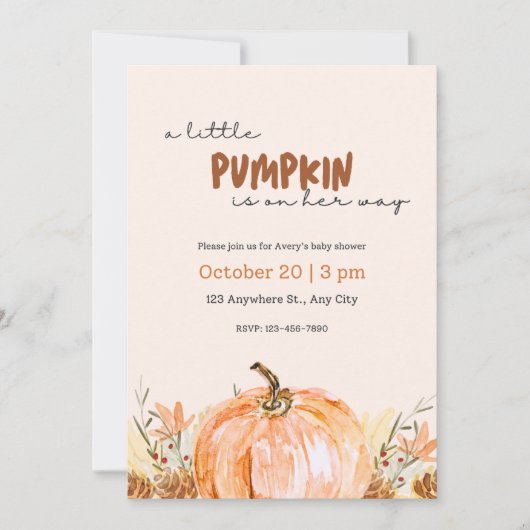 Baby Shower Little Pumpkin Fall Invitation (Devant)