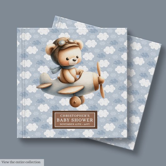 Baby shower Livre d'invité Boy Teddy Bear Pilote B