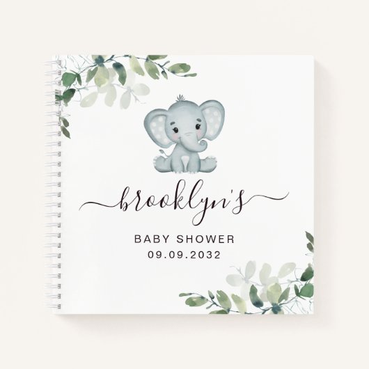 Baby shower Livre d'invité | Eucalyptus éléphant (Devant)