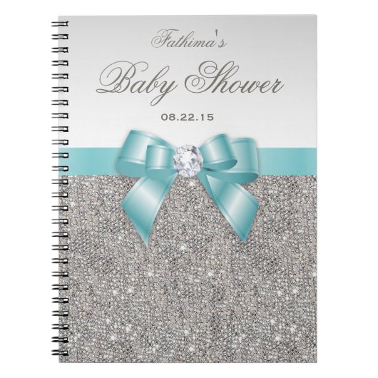 Baby shower Livre d'or Faux Silver Sequins Turquoi (Devant)