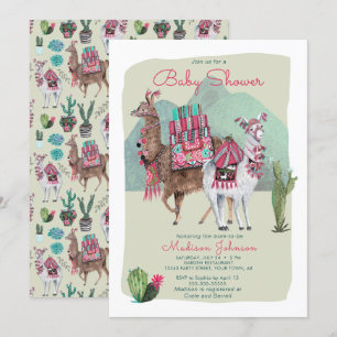 Baby Shower   Llamas & Cactus   Cartes d'invitatio