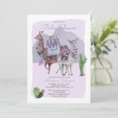 Baby shower | Llamas & Cactus | Invitations Lilac (Debout devant)