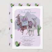 Baby shower | Llamas & Cactus | Invitations Lilac (Devant / Derrière)