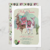 Baby Shower | Llamas en Cactus | Uitnodigingen (Voorkant / Achterkant)
