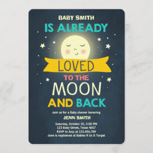 Baby shower Love You to the Moon en Back Stars Kaart