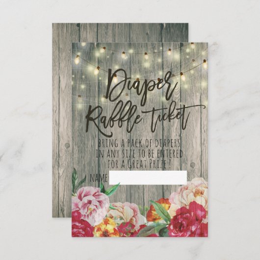 Baby Shower Luier Raffel Ticket Bloem Hout Licht Kaart (Voorkant / Achterkant)
