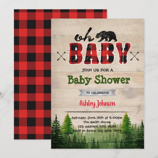 Baby shower Lumberjack invitation (Devant / Derrière)
