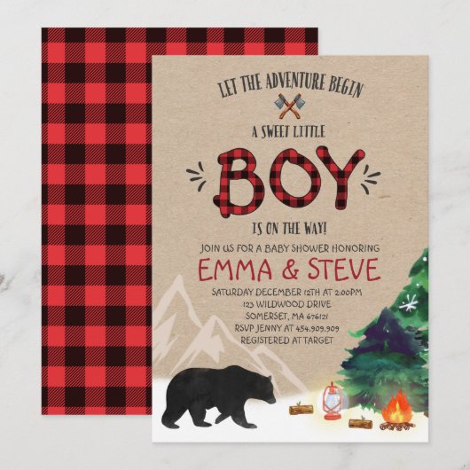 Baby shower Lumberjack Invitation Lumberjack (Devant / Derrière)