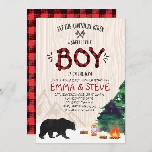 Baby shower Lumberjack Invitation Lumberjack Party (Devant / Derrière)