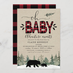 Baby shower Lumberjack Oh Baby Flannel Invitation
