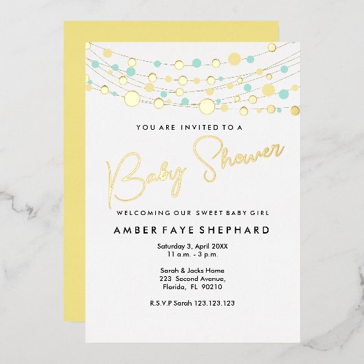 Baby shower lumineux Invitation - Jaune et Vert (Recto/Verso)