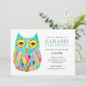 Baby shower lunaire Rainbow Owl Invitation (Debout devant)