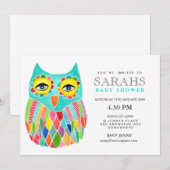 Baby shower lunaire Rainbow Owl Invitation (Devant / Derrière)