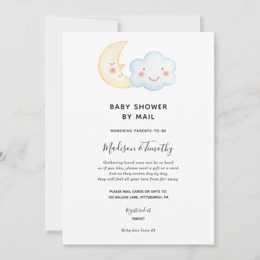 Baby shower Lune et Cloud par invitation par courr (Devant)