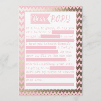 Baby shower MadLibs spel, roze en gouden folie loo Kaart