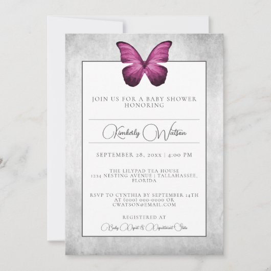 Baby shower Magenta Butterfly Invitation (Devant)