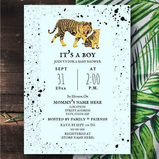 Baby shower Mama Tiger Blue Boy Invitation